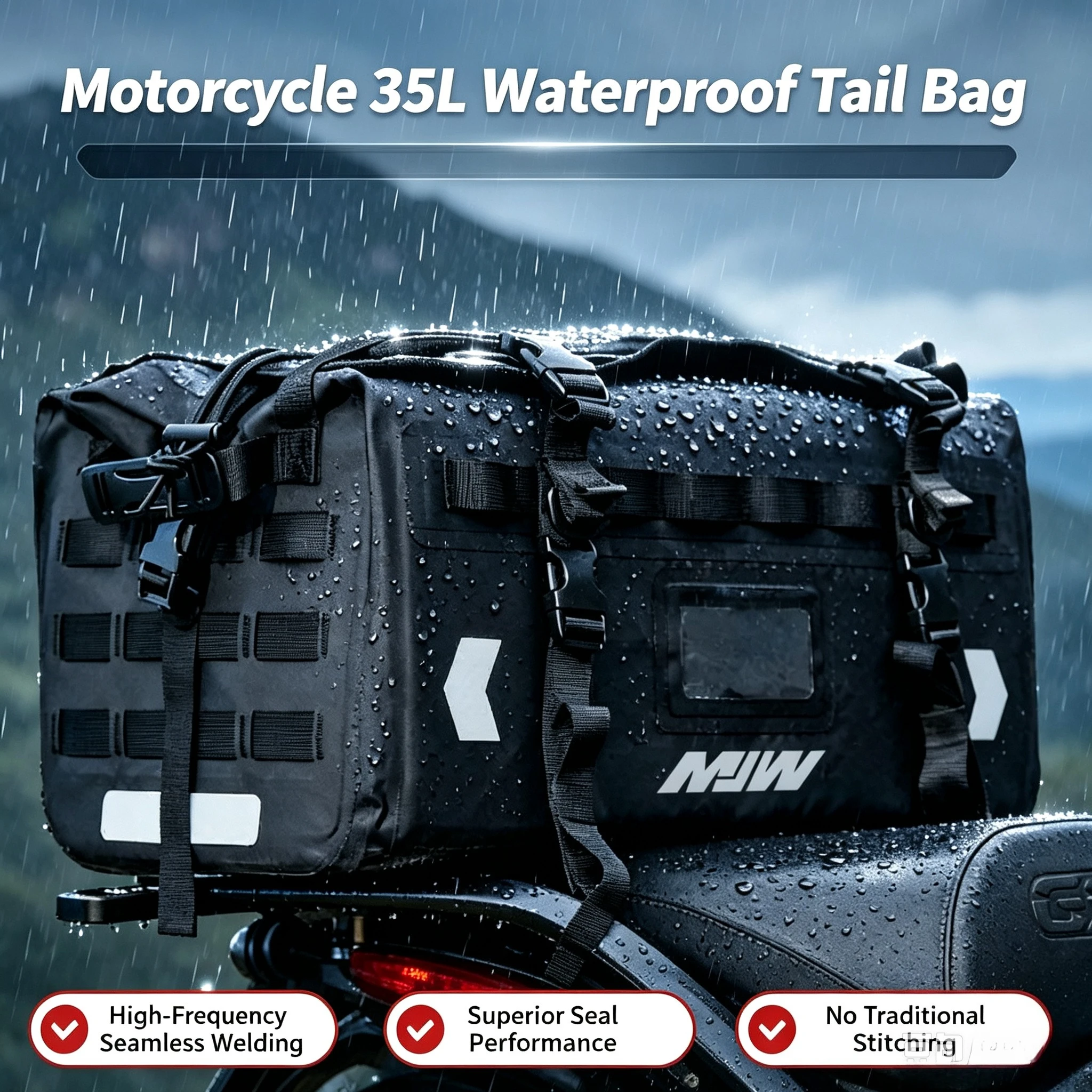 Motorcycle 35L Waterproof Tail Bag Travel Outdoor PVC Luggage Roll Pack Bag Motorbike Expanded Backpack Motorcycle Saddle Bag