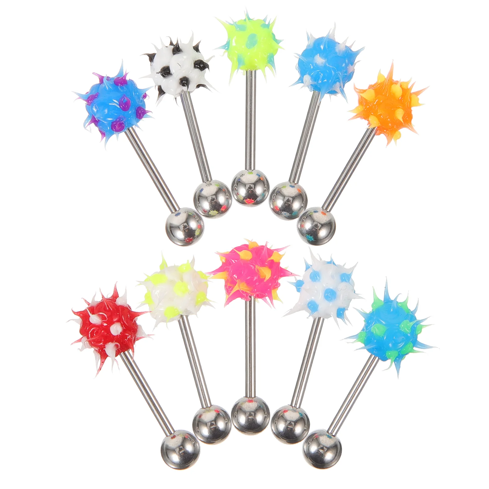 10 Pcs Barbell Hairy Ball Tongue Pin Miss Kit Jewelry Piercing Stud 32x075cm Stainless Steel