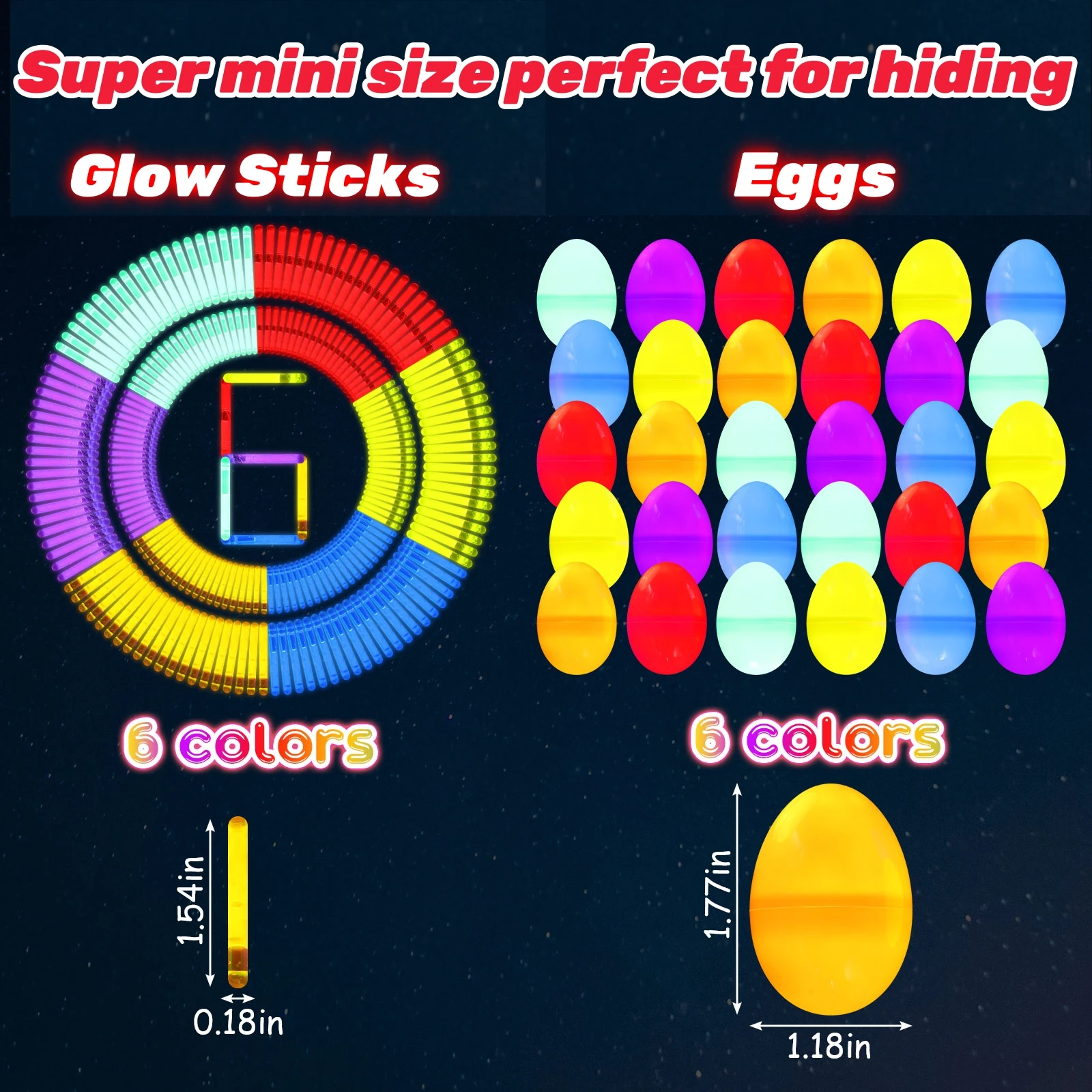 100-300Set Easter Eggs with Mini Glow Sticks for Kids Glow-in-The-Dark Basket Stuffers Fillers Gift Easter Eggs Hunt Game Party