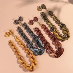 Statement Big Acrylic Long Chain Earring Necklace Set for Women Men Boho Thick Link Chain Necklaces Pendants Rock Jewelry Gifts