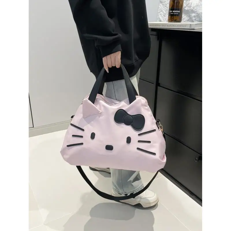 Kawaii سانريو مرحبا كيتي حقيبة التخزين سعة كبيرة المحمولة رحلة قصيرة حقيبة الأمتعة حقيبة الترفيه حقيبة كتف الكرتون حمل حقيبة