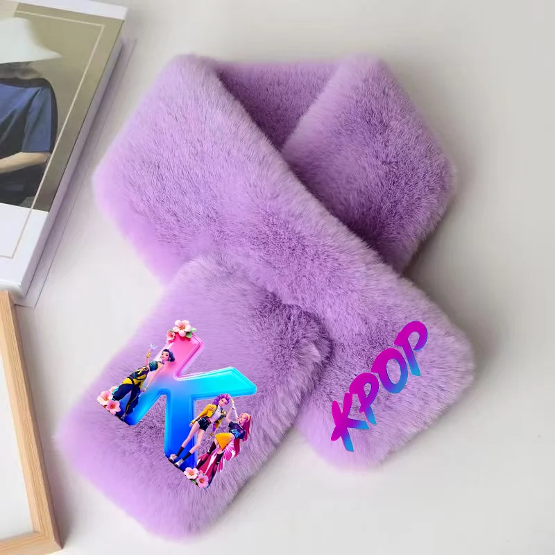

KPop охотники на демонов утолщенный шарф на шею теплый комфортный фиолетовый шарф A-Z шаль с буквами зимний шарф с крестом шейный платок мягкий