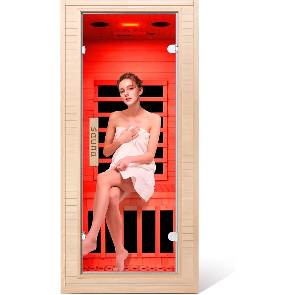 

2-Person Infrared Sauna,Low EMF Far Infrared Heating with Tempered Glass Door Bluetooth Speakers,Hemlock Wood Sauna room