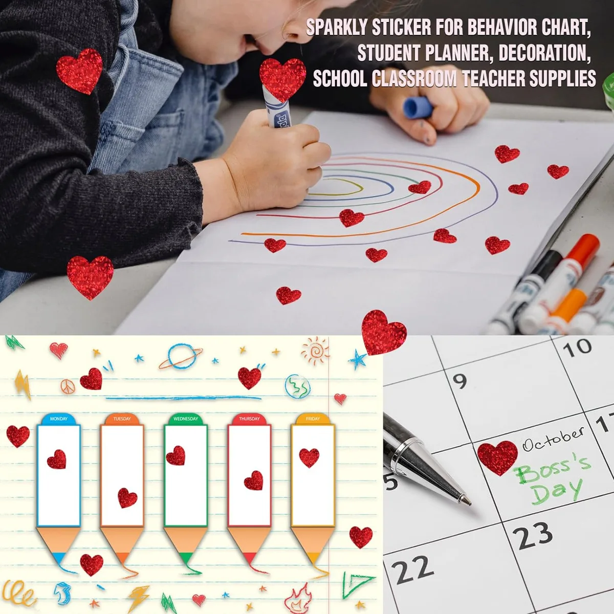 600 Pcs Red Heart Stickers, Small Holographic Stickers for Student Reward 0.5in Small Sparkly Sticker for Gift Sealing image 5