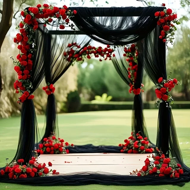 2pcs 8meter Black Polyester Tulle Draping Fabric Wedding Arches Birthday Parties & Stage Decor Christmas Halloween St. Patrick's 5 2pcs 8meter Black Polyester Tulle Draping Fabric Wedding Arches Birthday Parties & Stage Decor Christmas Halloween St. Patrick's 5