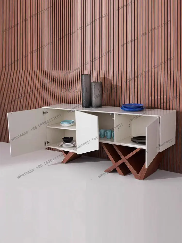 Nordic individuality and creativity, integrated side cabinet against the wall, modern simple walnut color porch cabinet