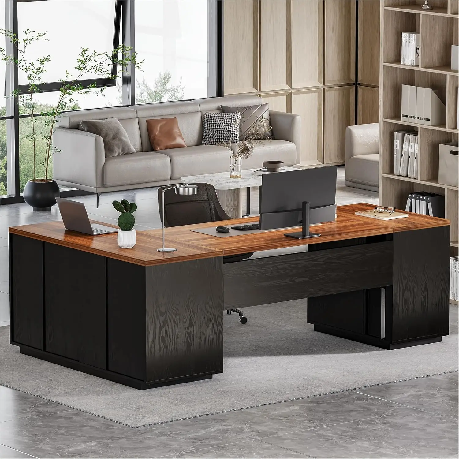 

87-дюймовый современный офисный стол для руководителя с тумбой для документов, большой домашний офисный стол с ящиками, деревянный шкаф для документов с 3 ящиками, на заказ