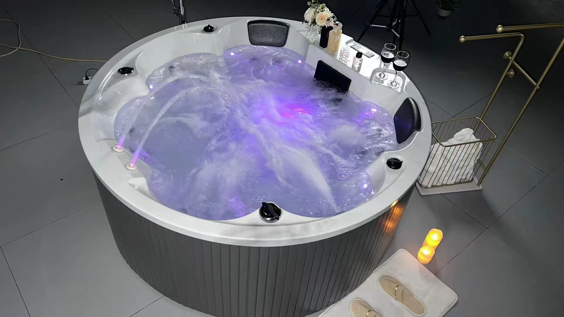 AOWO 2.5m Round Outdoor Hot Tub SpaAcrylic Jacuzzi with  3kw Heater Hydrotherapy Massage Jets for Backyard