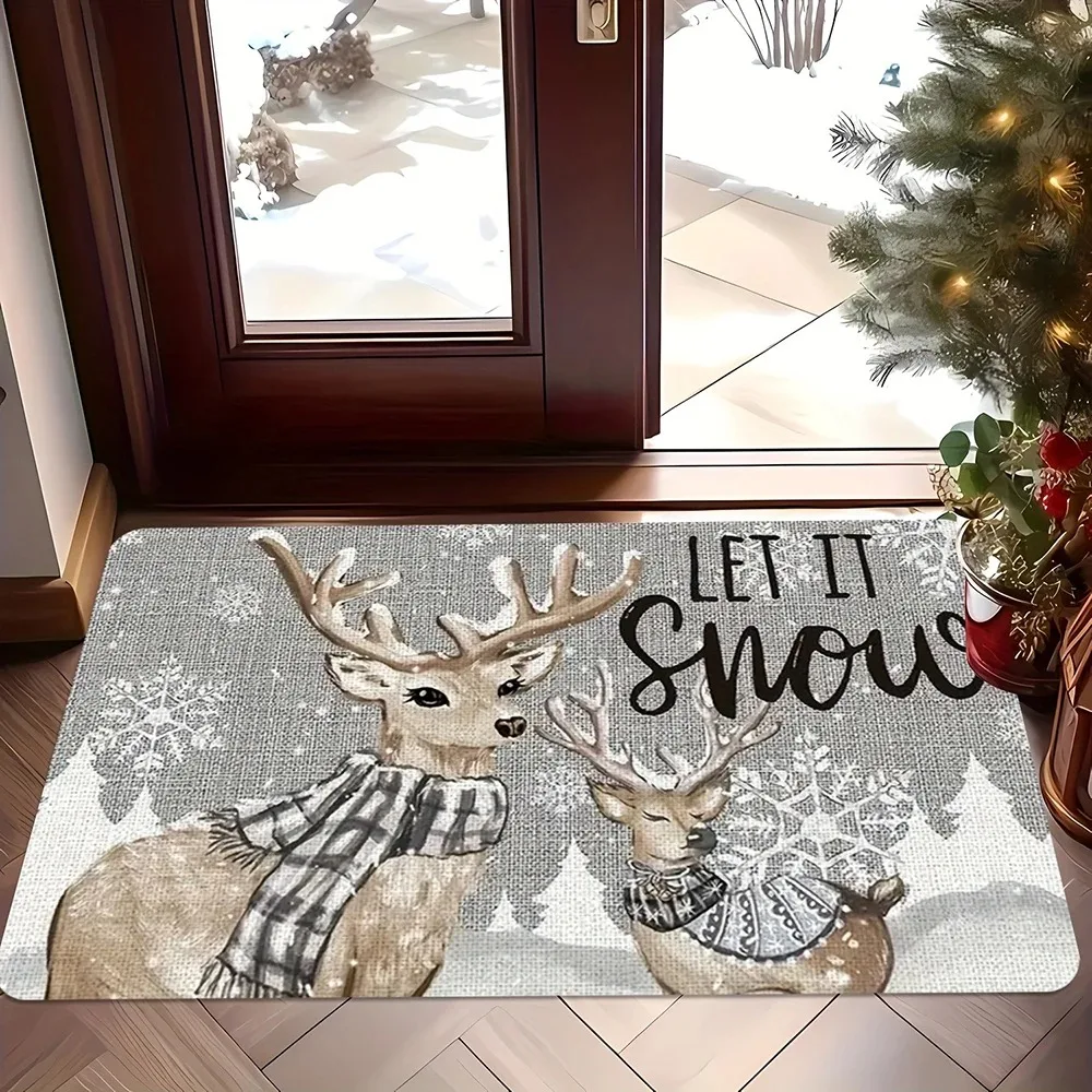 1pc Christmas Mat: Hello Winter Decor , Holiday Indoor and Outdoor Rear Front Door Welcome Mat Winter Door Mat.