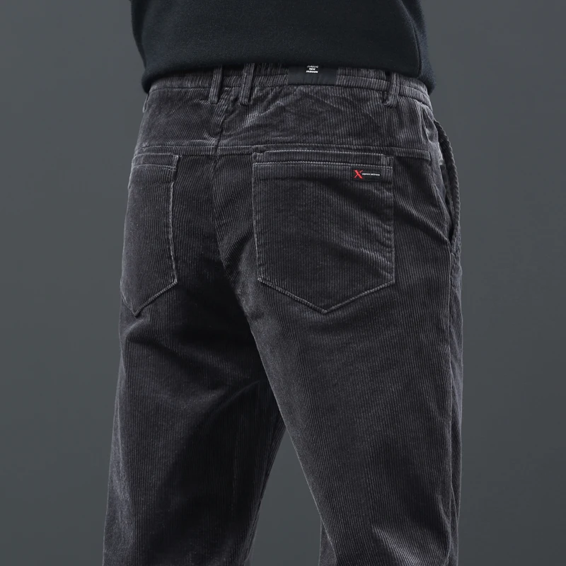 Fleece Winter Brand Men Clothing Corduroy Pants Warm Business Slim Velvet Korean Casual Trousers Male Plush Pants