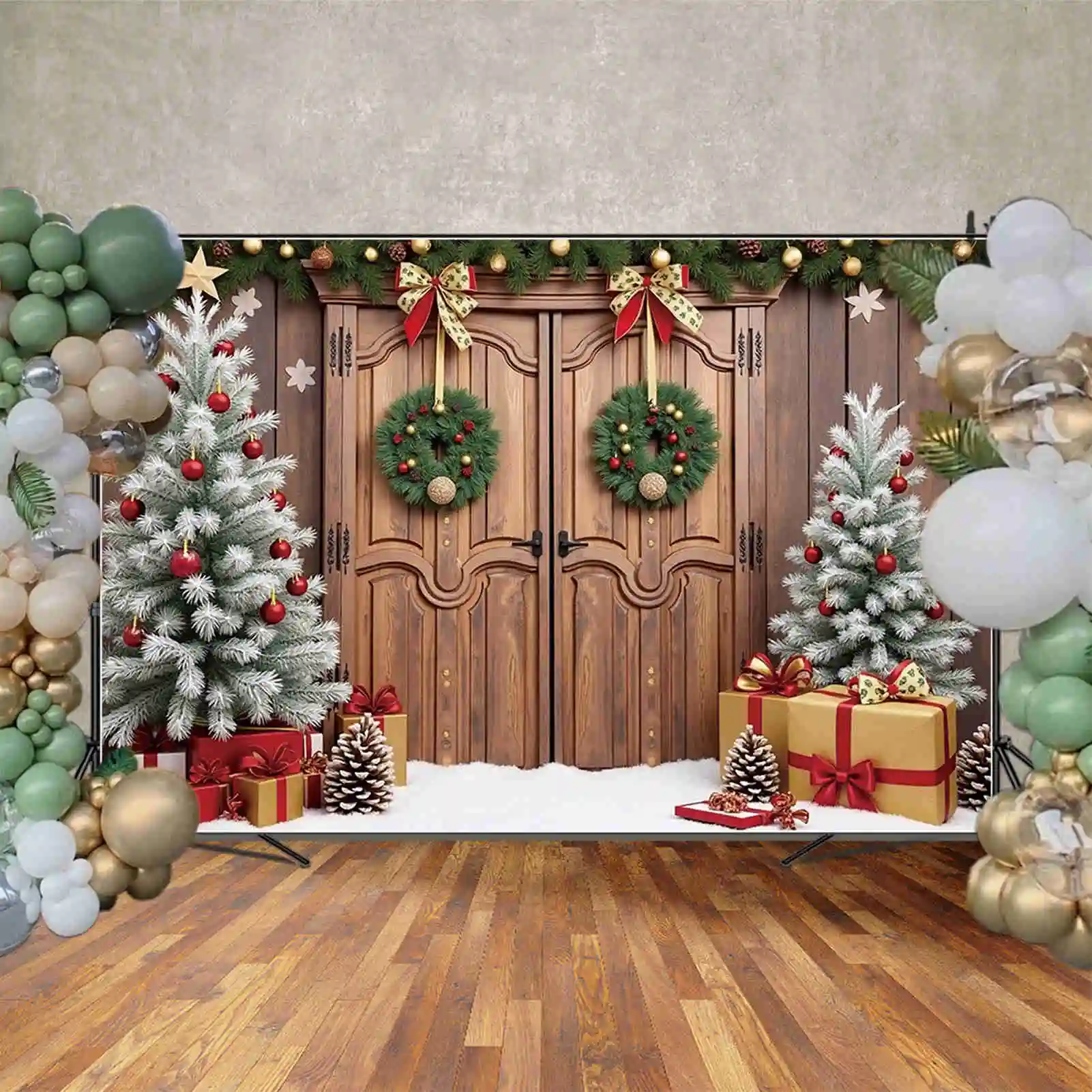 MOON.QG Christmas 2024 News Photography Backdrop New Year Photozone Background Xmas Tree Window Photo Studio Photobooth Supplies