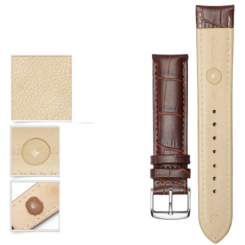 Replacement Watch Band Leather Sweat-proof Leather Watch Strap Yellow Gold Buckle Watch Bracelet Multiple Colors Available