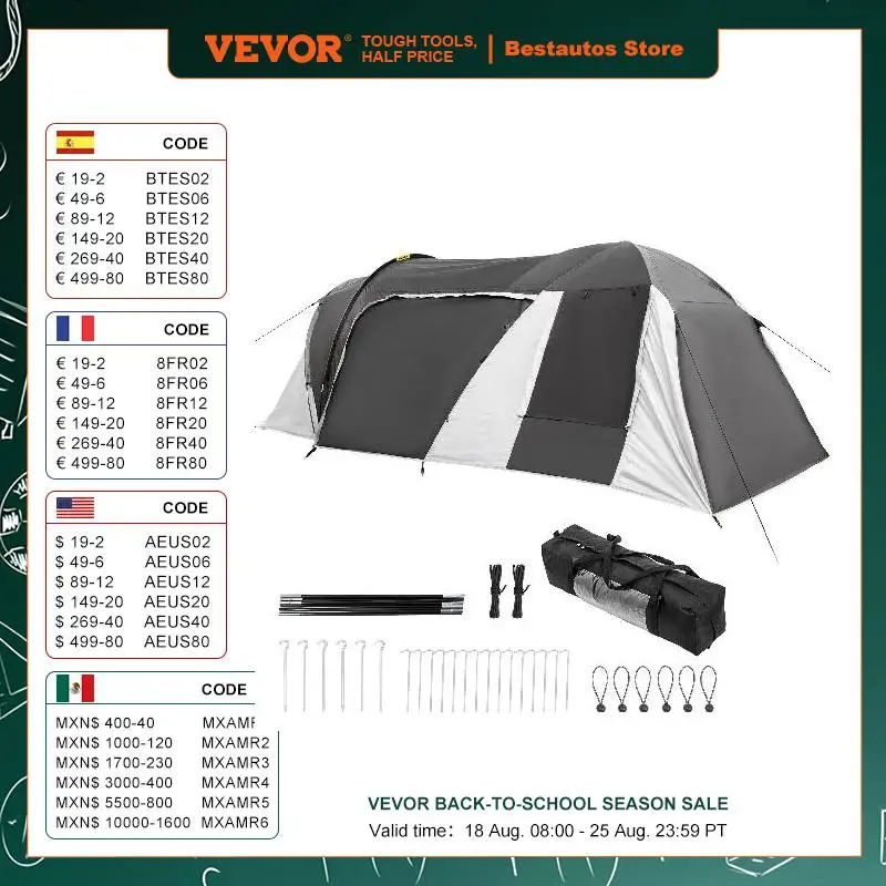 VEVOR Motorcycle Cover 3-4 Person Waterproof Anti - UV Fading Double Layer Breathable Expedition Touring Tunnel Camping Tent