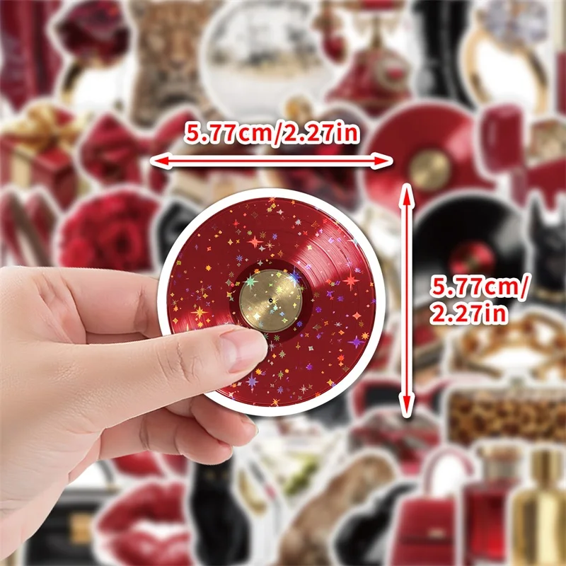 10/30/50PCS Black Red Color PVC Sticky Sticker Aesthetic DIY Decoration Scrapbooking Phone Hand Accounting Supplies