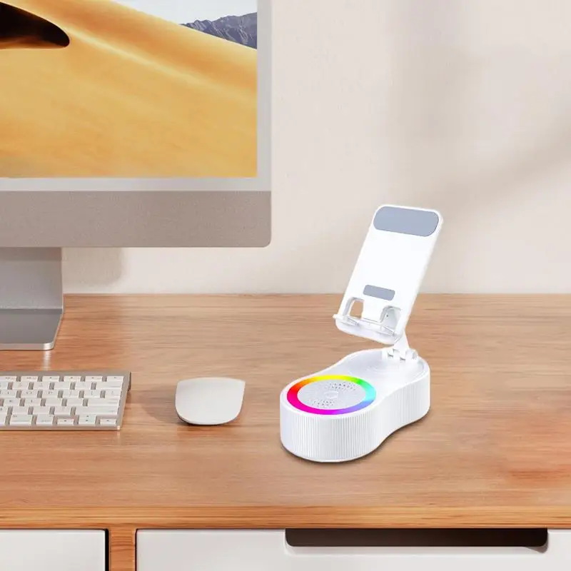 

Induction Speaker Wireless Speaker With Charger Anti-Slip Base Adjustable Cell Phone Holder With Ambient LED Light For Home