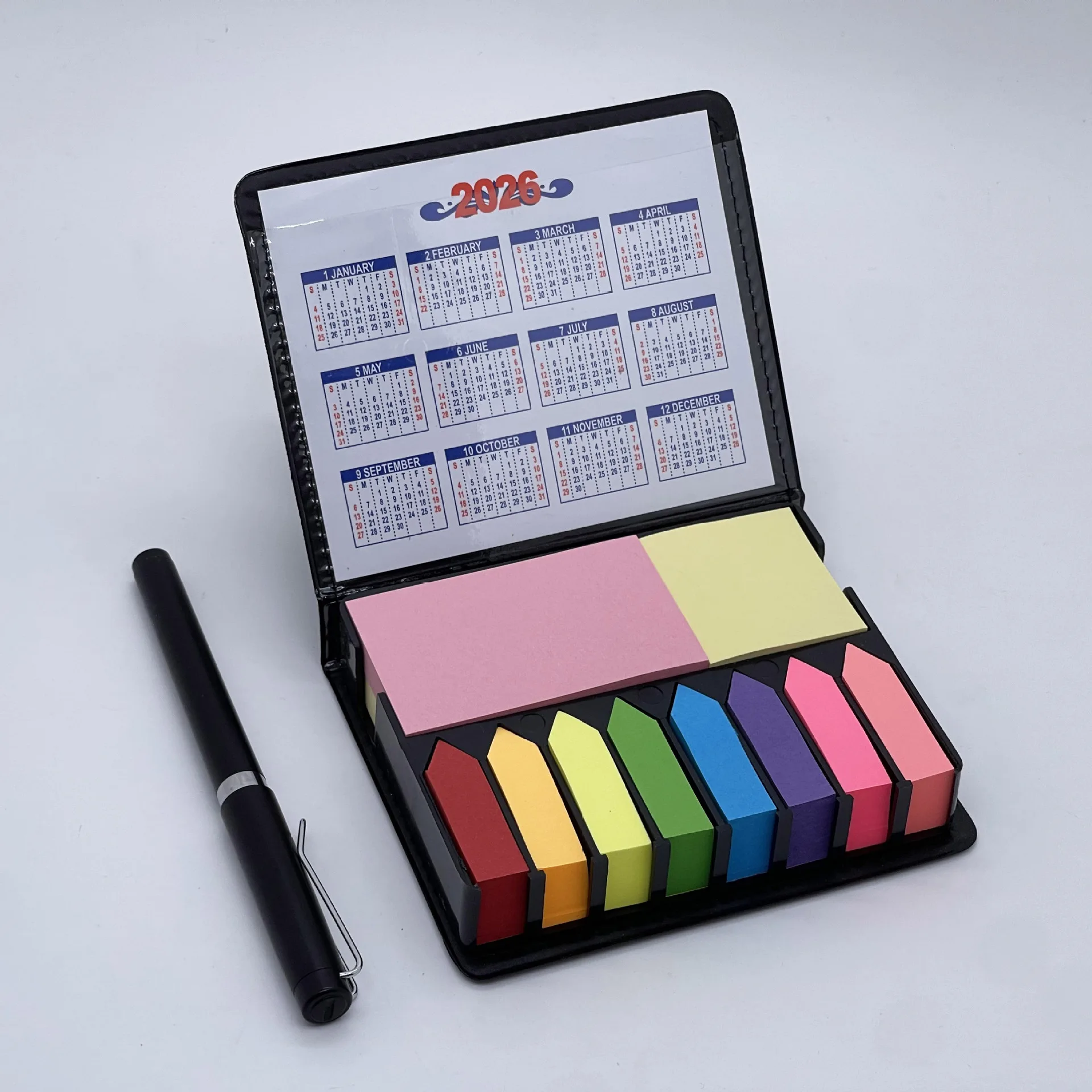 Mehrfarbige Aufkleber-Set Geschäfts-Haftnotizen PU-Leder Verpackungsbox Memo-Notizen Büro-Schreibwaren-Set Kalender 2026/2027 – Detail 7