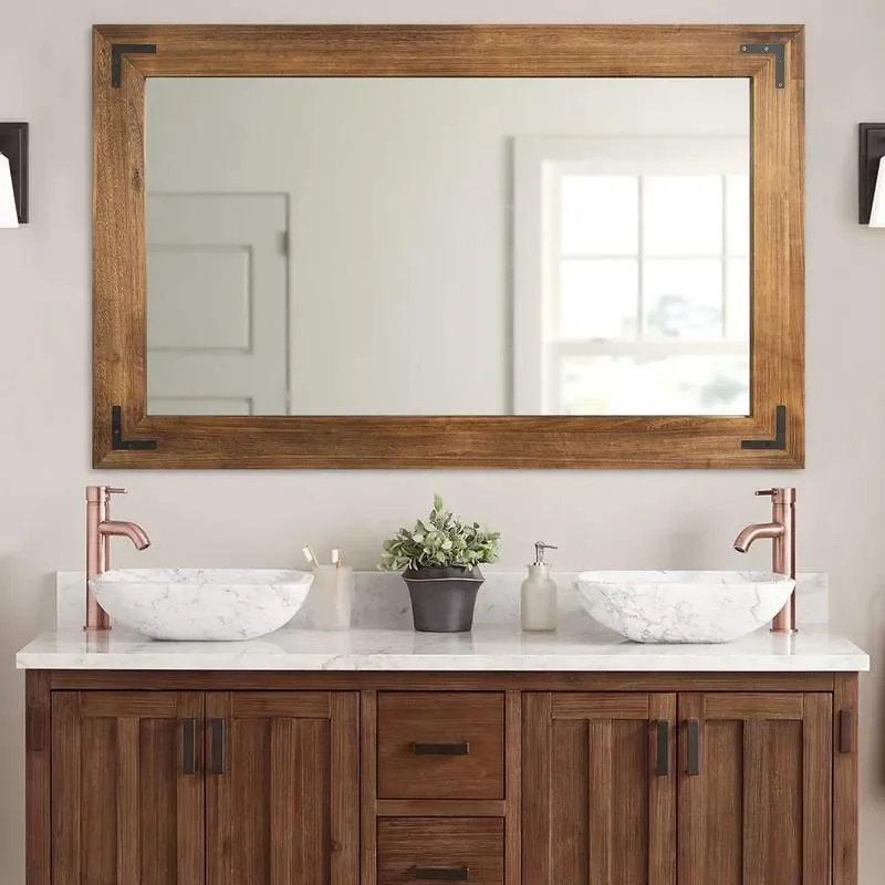for Wooden Country Style Rectangular Bathroom Mirror Hotel Homestay Dresser Charcoal Burning Craft Full Length Mirror