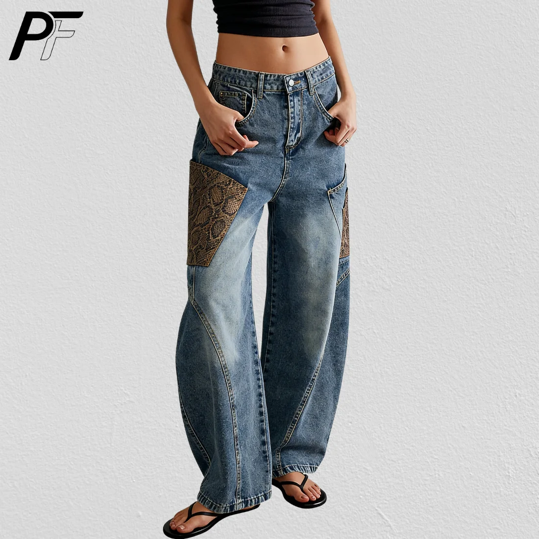 

Y2K Baggy Wide Leg Jeans Snakeskin Pocket High Street Denim Jean High Waist Casual Trendy Streetwear Unisex Trousers 2026 Spring
