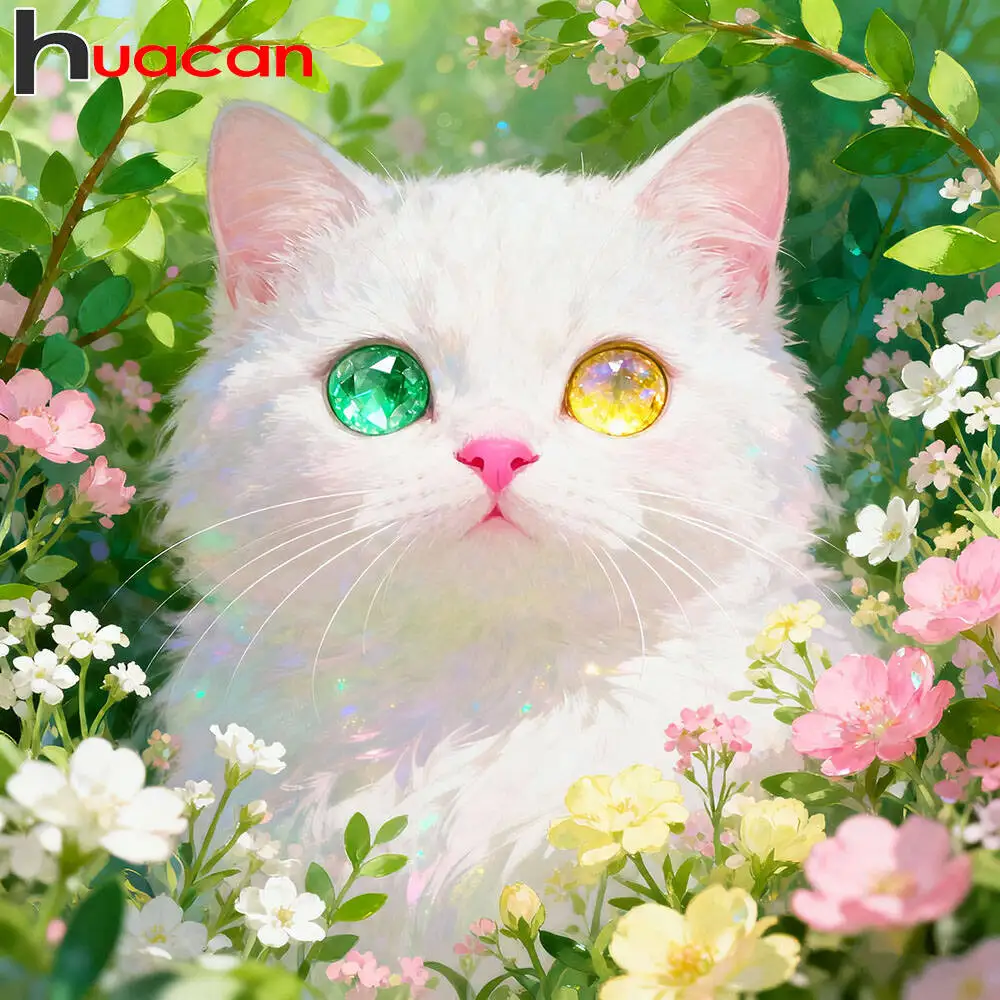 Huacan DIY-Diamantgemälde, Katze, Tier, Diamant-Stickerei, Blume, neue Kollektion 2025, dekorative Gemälde