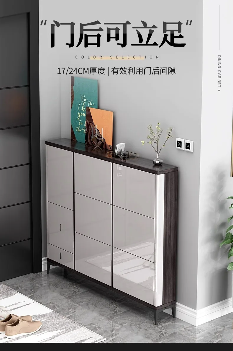 Light Luxury Shoe Cabinet, Ultra-thin At The Door of The Household Door, Tipping Bucket Type with Stool Entrance, You Can Sit