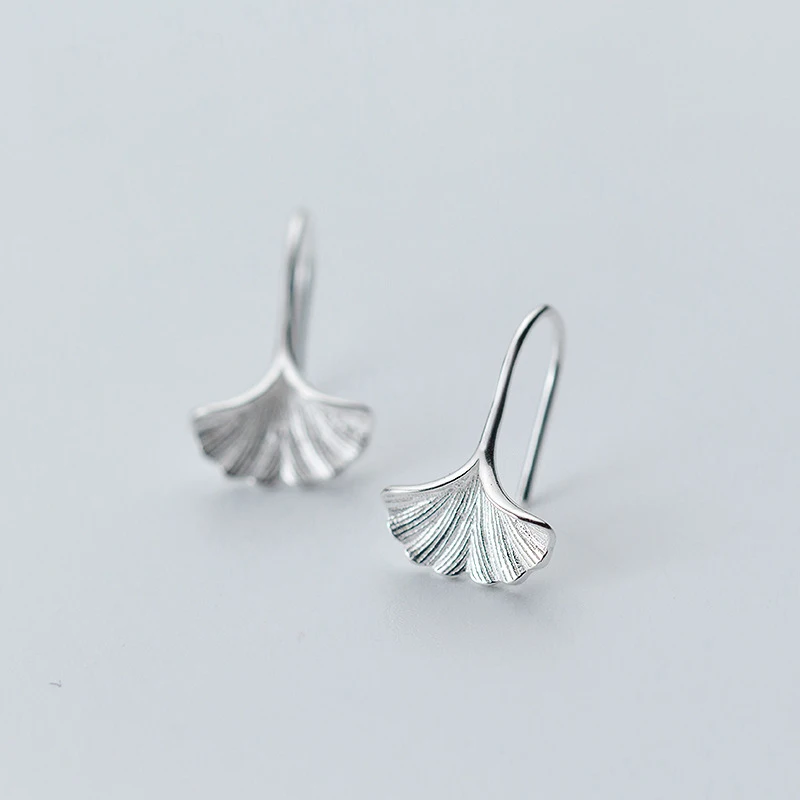 MloveAcc 100% 925 Sterling Silver Ginkgo Biloba Leaves Stud Earrings for Women Luxury Silver Jewelry Valentine Day Gift