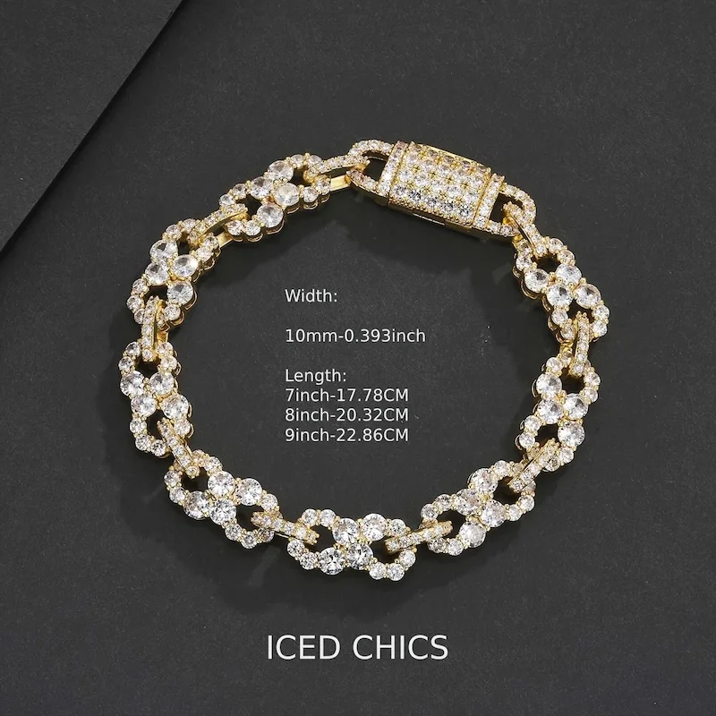 Men's 10mm Golden Infinity Cuban Bracelet Hip Hop Interlocking 8 Design Durable Gift for Dad Birthday St. Patrick's Day Easter