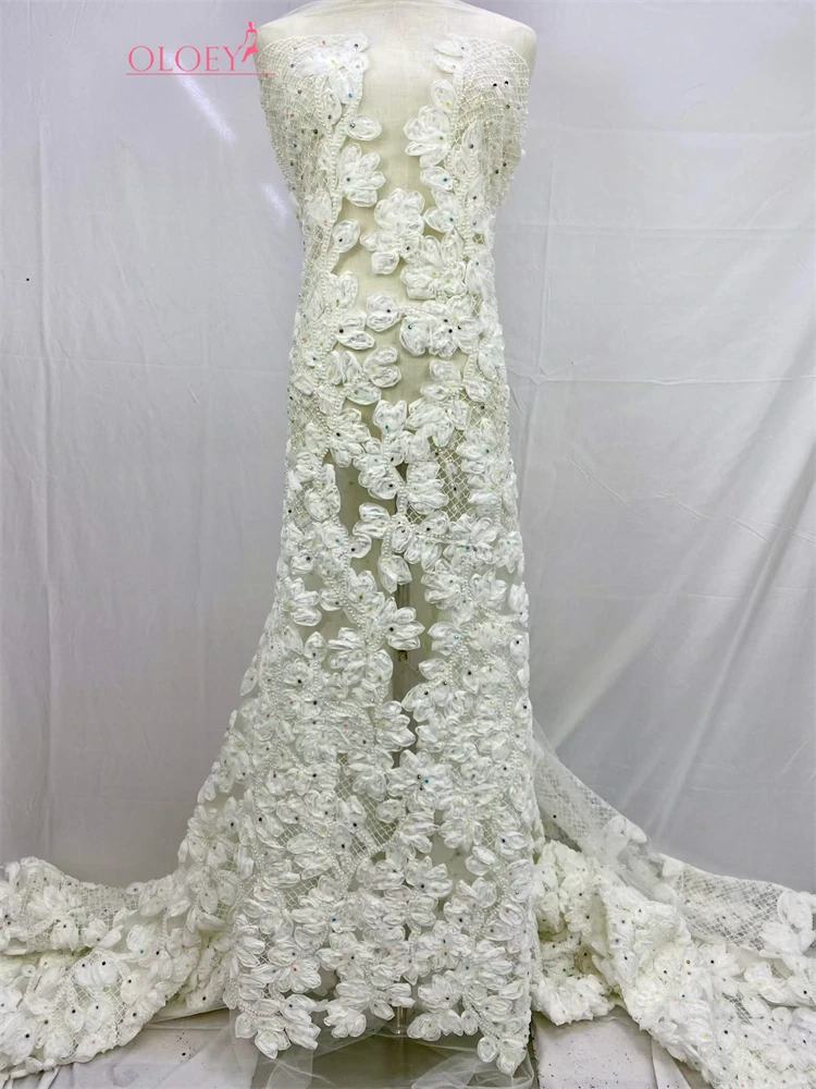 

OLOEY Роскошное 3D-кружево с африканской вышивкой бисером, высококачественное нигерийское французское кружево с пайетками 2026 года, ткань для женских свадебных и праздничных платьев