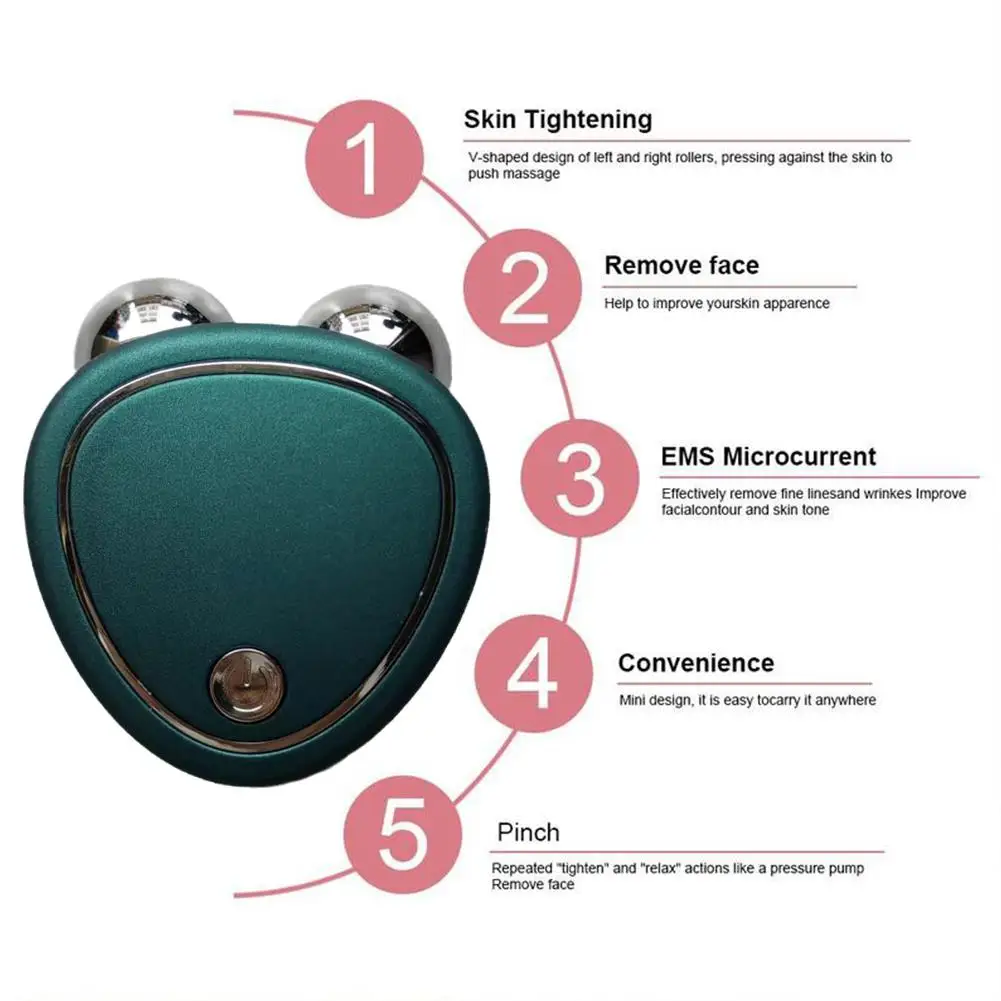 Verde EMS Face Lift Massager Macchina Rullo Microcorrente Dispositivo facciale Strumento di bellezza Ringiovanimento Stringere la pelle Strumento per il viso