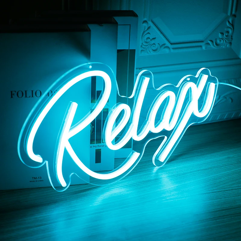 Relax Neon Signs, LED Neon Sign Relax USB Neon Light up Sign Clear Acrylic 3D Art Decor for Bedroom Wall Decor