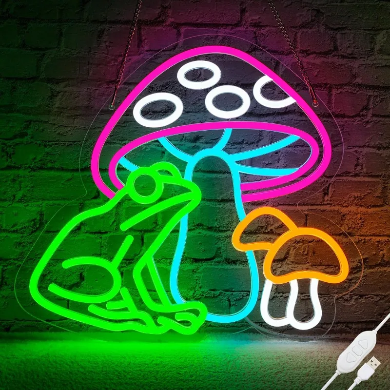 

Mushroom Frog Neon Sign USB Powered Dimmable LED Cute Neon Signs for Wall Décor Kids Room, Perfect Gifts for Birthday Christmas