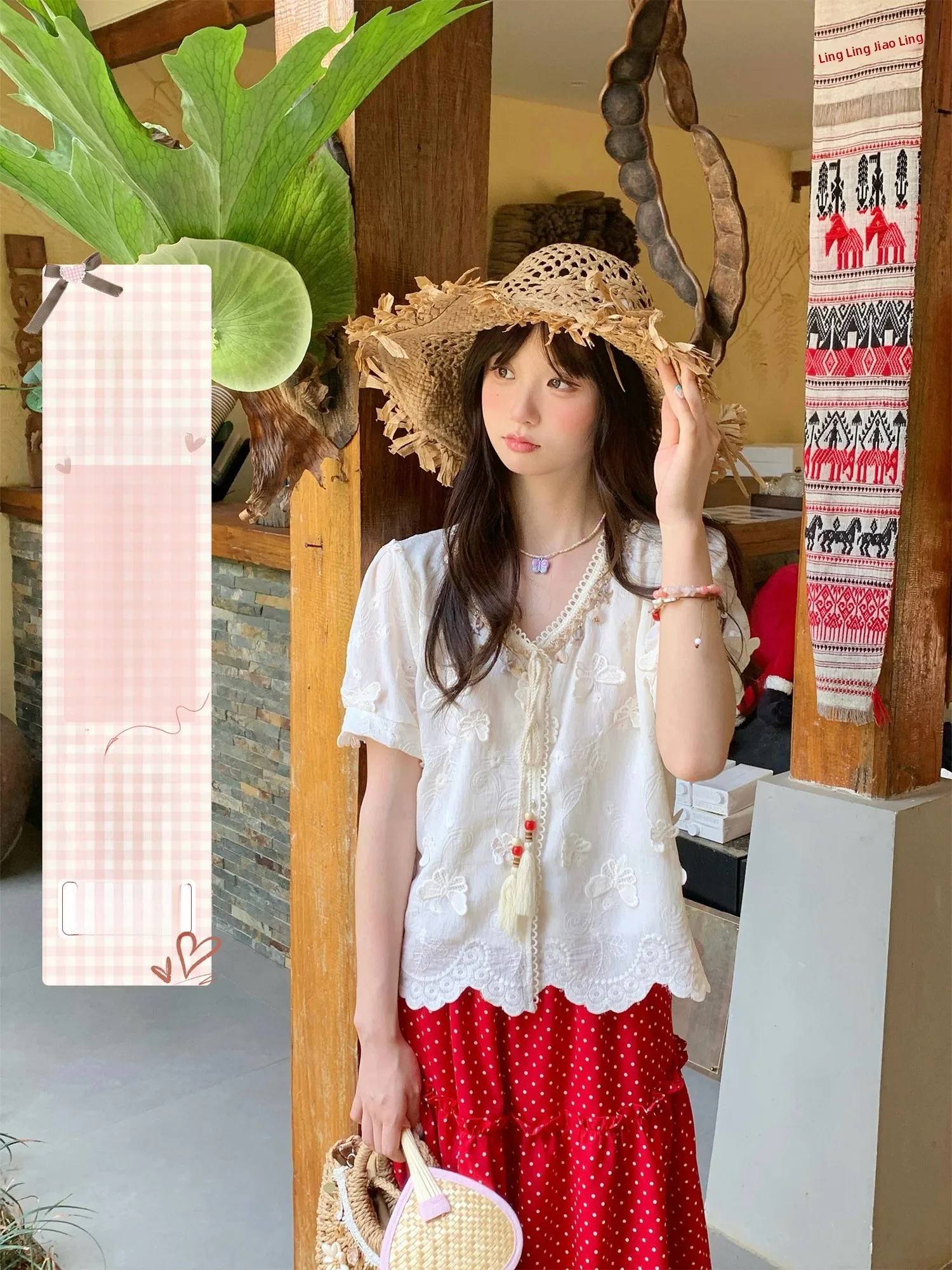 

BibiBency Sweet Style Loose Women's Short Sleeve Shirt Embroidery Breathable Summer Fashion Nylon Fabric V-Neck Car...