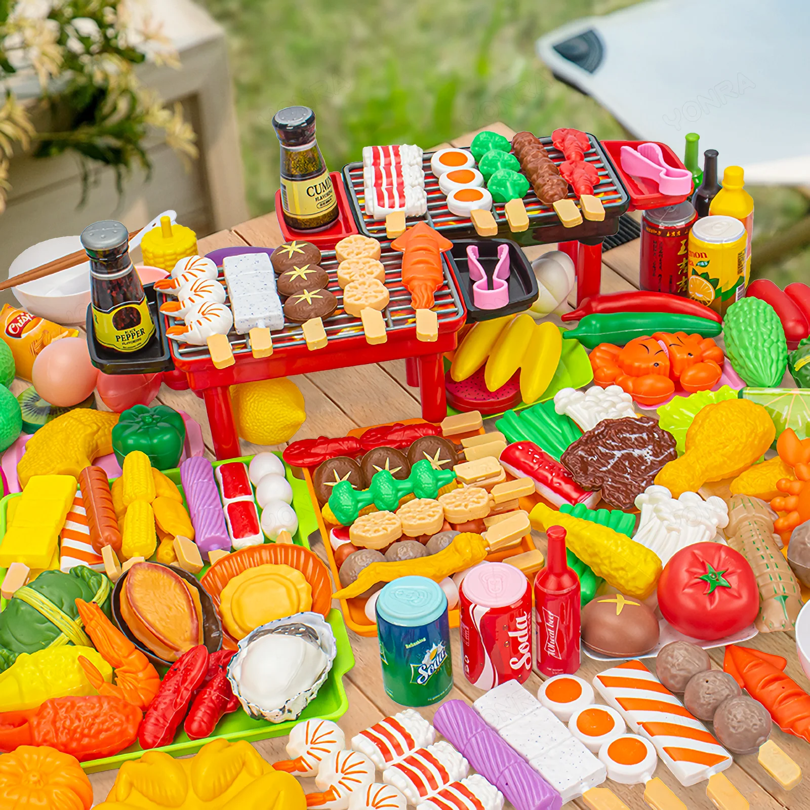 Kitchen Pretend Play Toys Barbecue Set Children's Cooking Toys Simulation Food Multi-set Gift for Kids Girls Boys Toddlers