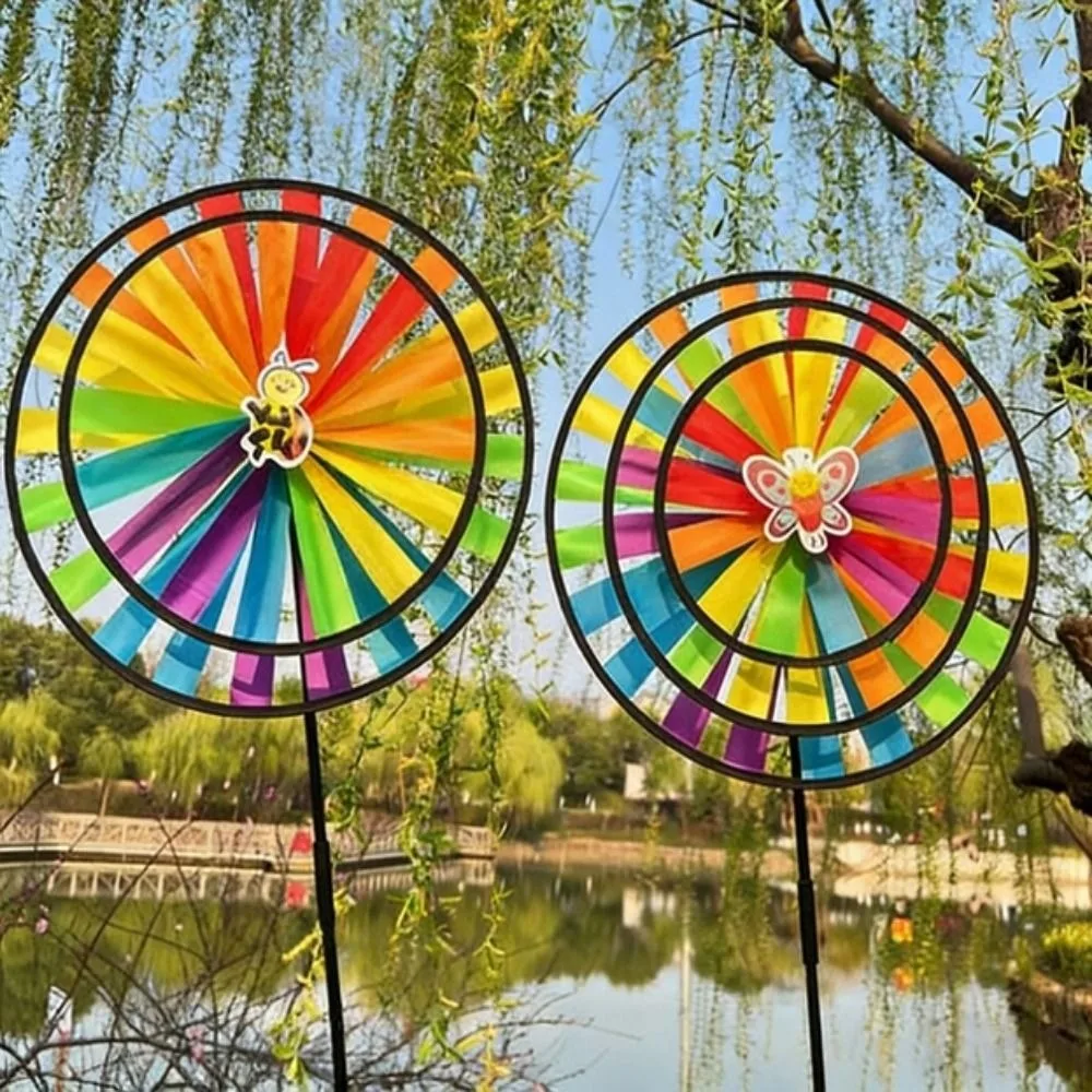Multistyles Sunflower Windmill Laser Turntable Glitter Colorful Double-layer Turntable Rotating Sunflower PVC Diameter 35cm