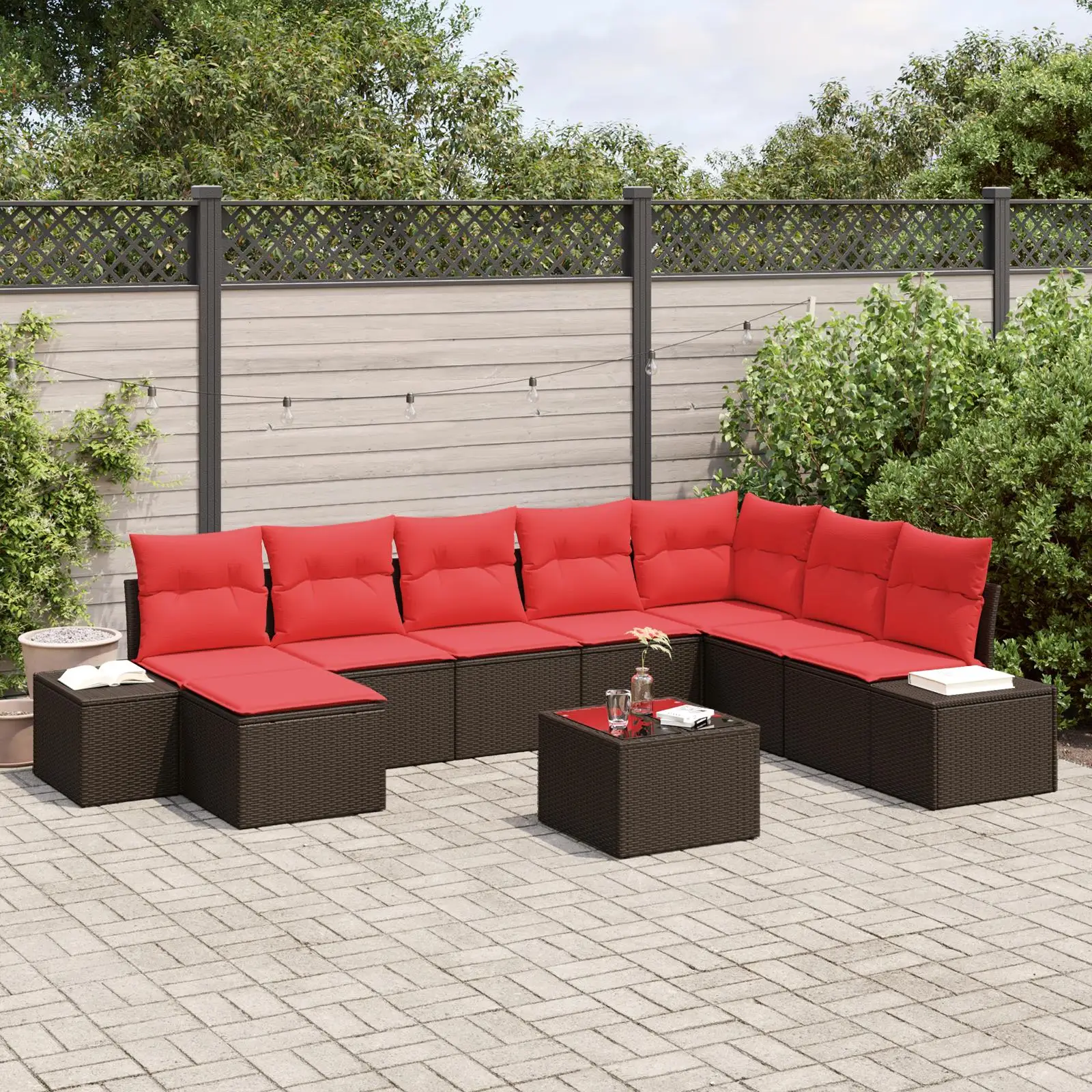 

9 Piece Outdoor Garden Sofa Set with Thick Cushions Brown Rattan Furniture Comfortable Lounge Seating