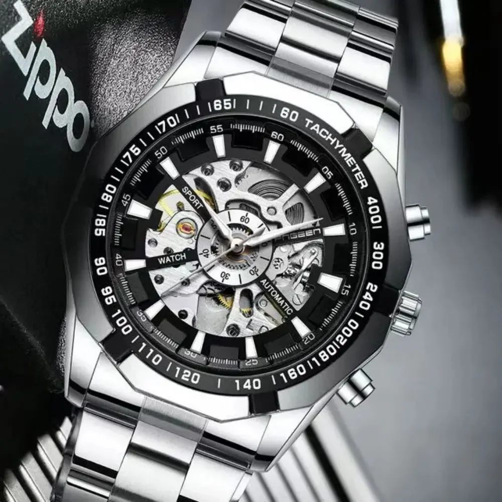 

Высококачественные механические часы-скелетон для мужчин, автоматический механизм, ремешок из нержавеющей стали, водонепроницаемые, светящиеся часы, циферблат с ажурным дизайном, роскошные спортивные деловые часы, мужские часы в подарок