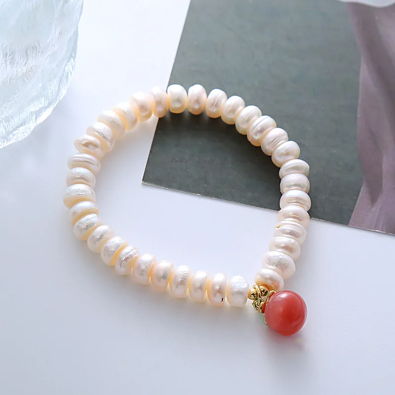 Elegant Honey Peach Design 100% Natural Freshwater Pearl & Agate Stone 14K Gold Filled Female Beads Chain For Women Bracelet