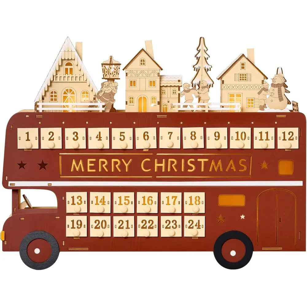 

Светящаяся деревянная рождественская машинка-автобус с таймером обратного отсчета для праздничного сезона, подходит для всех возрастов