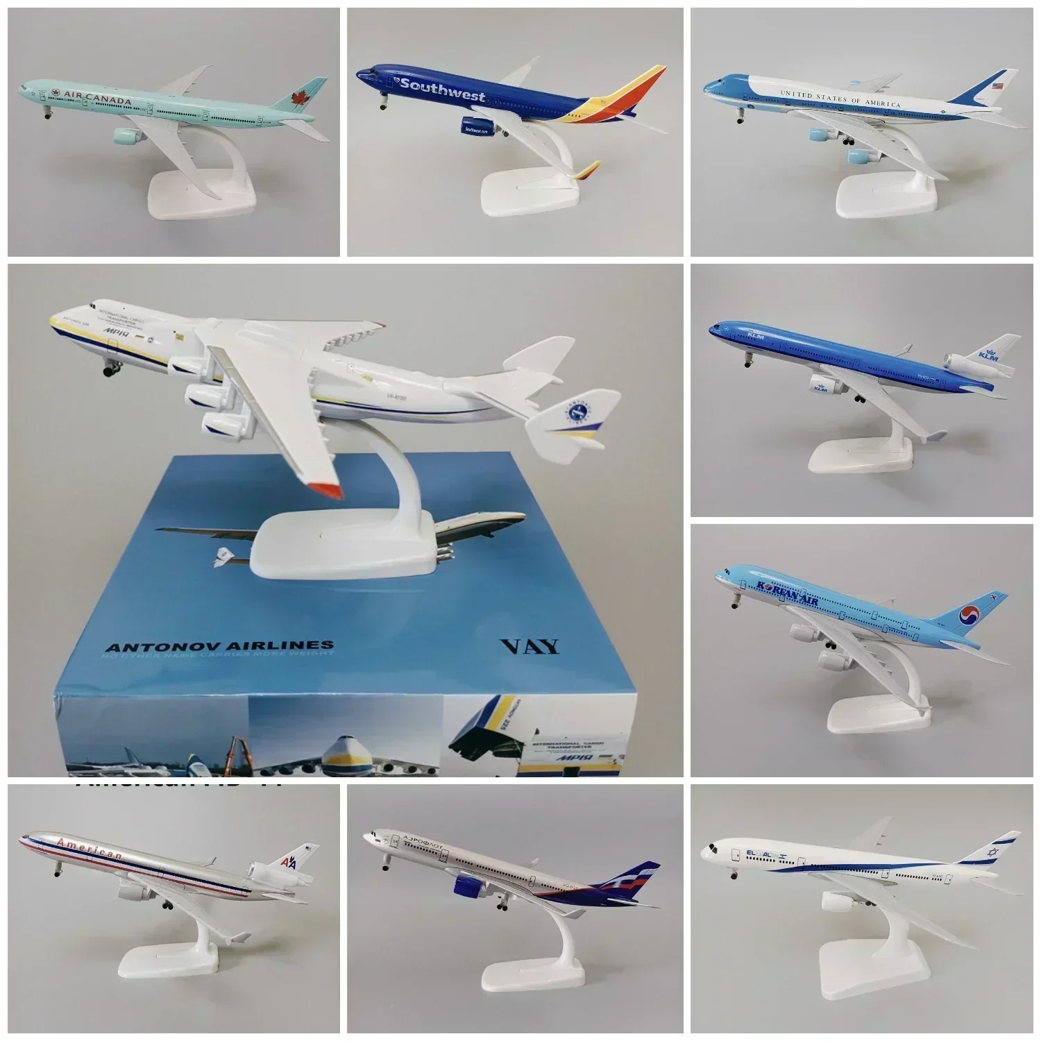 

20cm Alloy Soviet Union Air ANTONOV 225 Airlines An-225 Mriya WORLD BIGGEST CARGO Airplane Model Plane USA KLM Diecast Aircraft