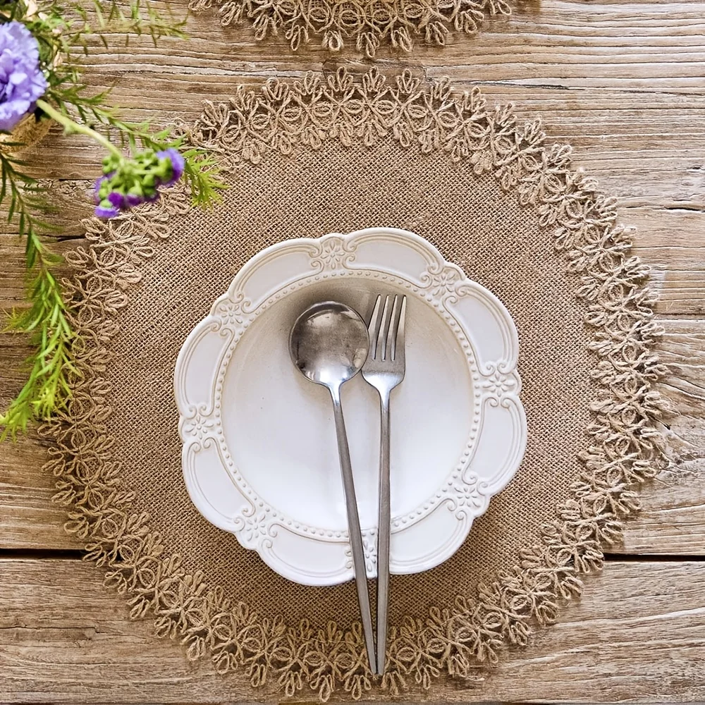 Lot de 10 sets de table ronds en corde de jute, sets de table ronds en toile de jute pour table à manger, plusieurs styles, sets de table pour Thanksgiving