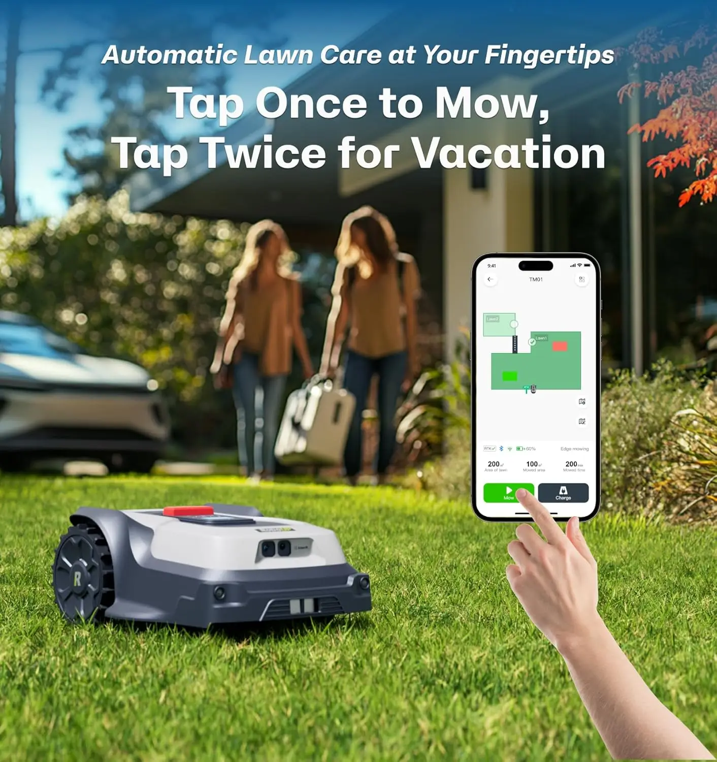 Customizable Robot Lawn Mower Wire Free, RTK+Vision Ride-on Edge Mapping Mowing For 0.35 Acre Yard