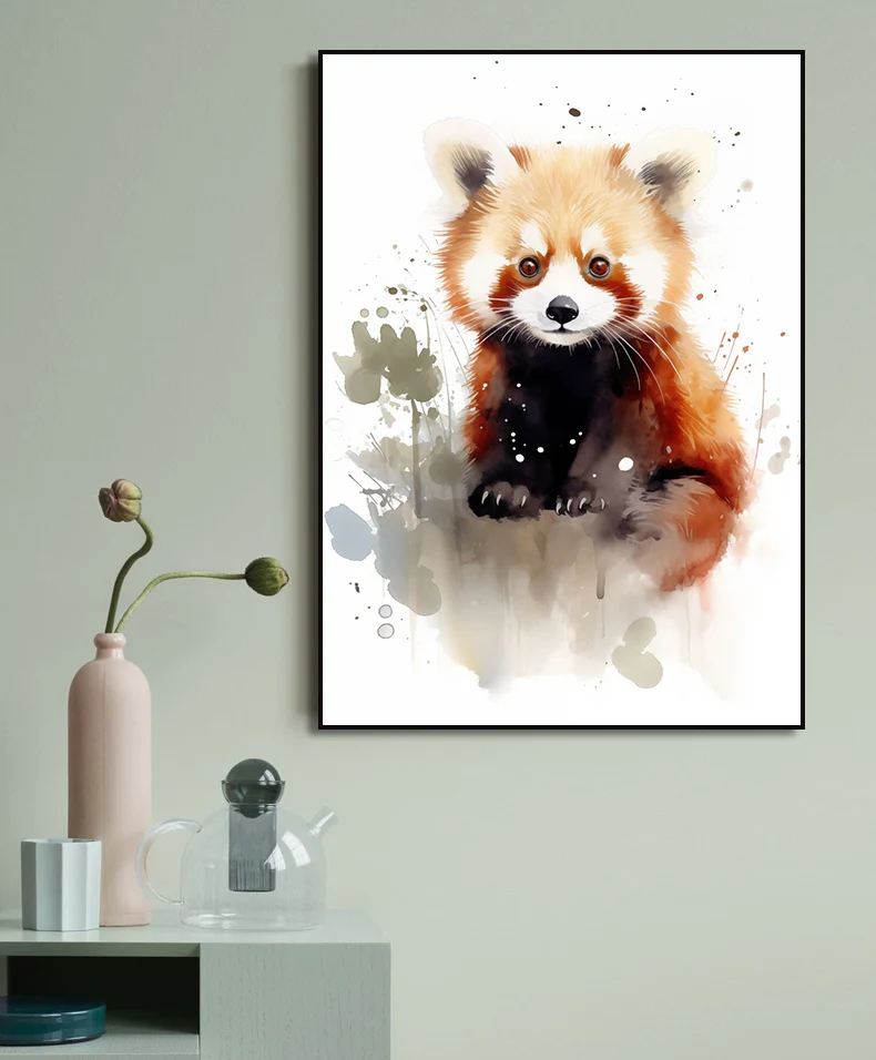 Red Panda Watercolor Arts Poster Print Canvas Art Pictures for Livng Room and Children Bedroom Home Decor Frameless Painting