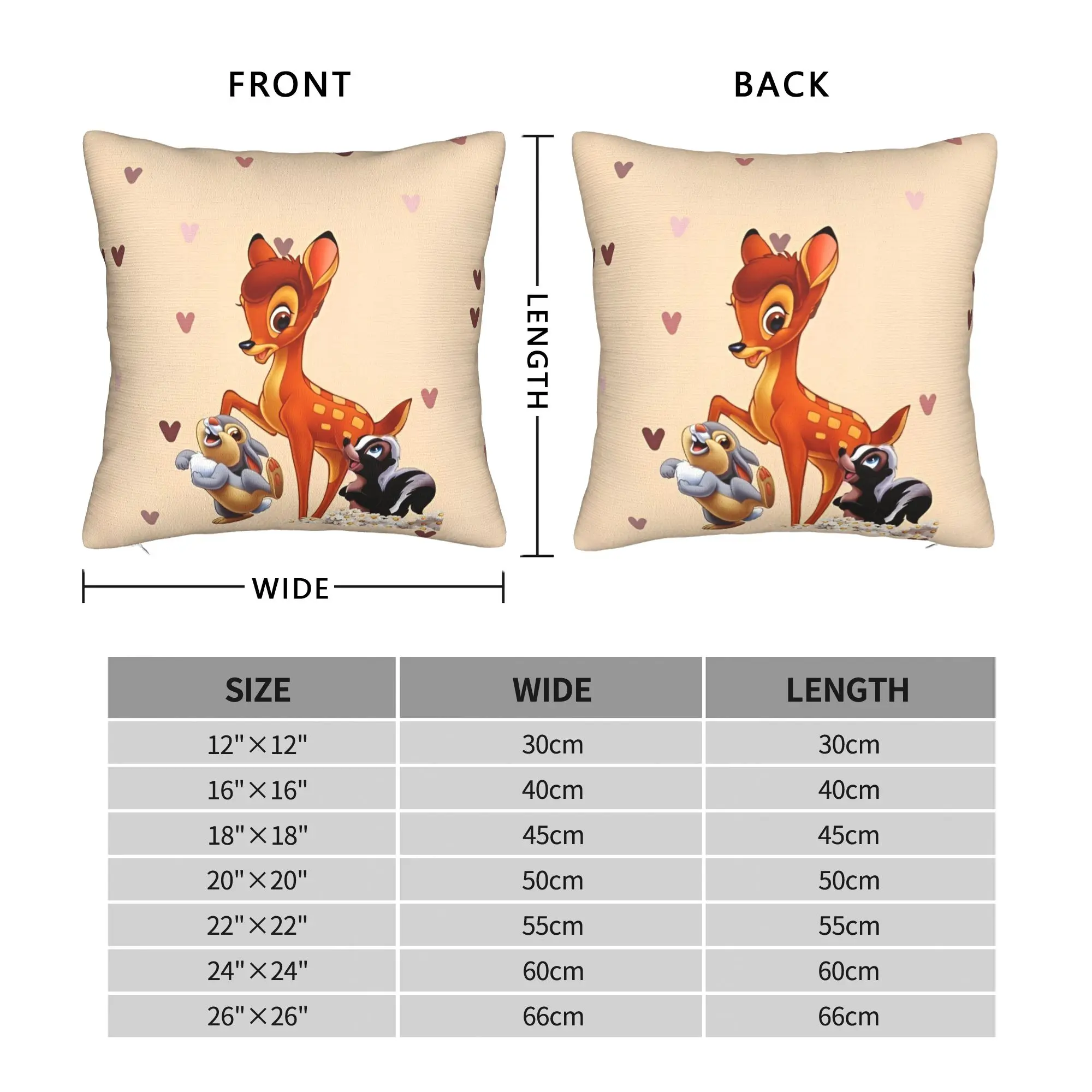 Kawaii Bambi Square Pillow Cases  Cushion Covers Custom Zippered Decor Throw Pillow Case Cover for Sofa 45*45cm