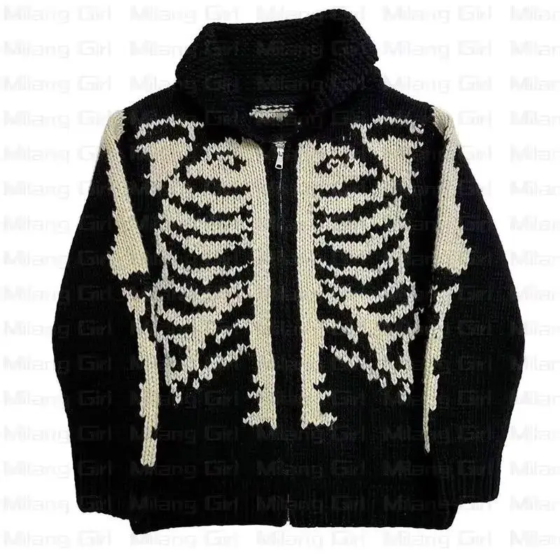 

Winter men skulls oversized sweater punk hip hop pull homme women over size pullover warm knitted sweaters korean clothes Y2K