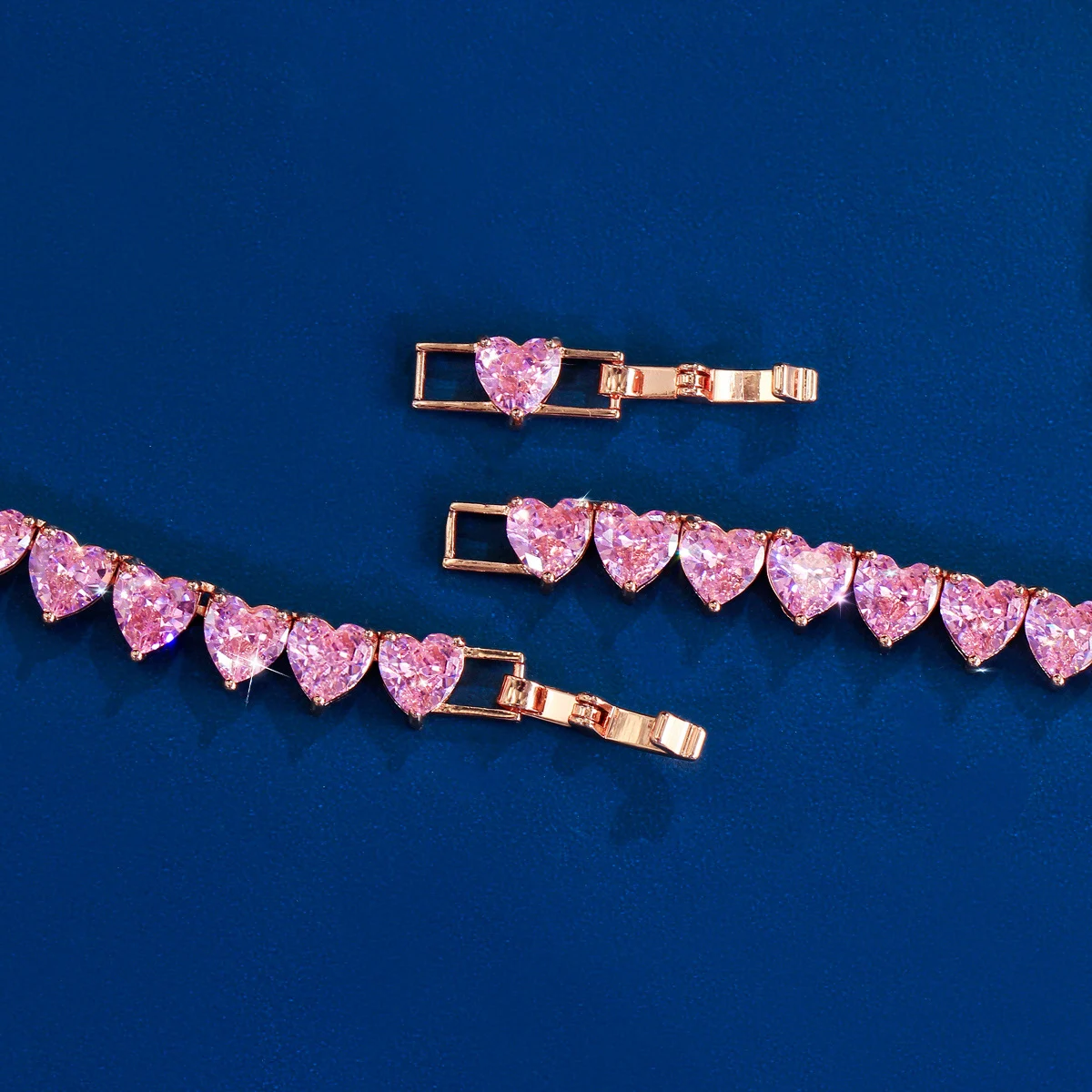 CWWZircons Romantic Rose Gold Color Pink Cubic Zirconia Heart Shape Choker Necklace Jewelry for Women Lover Festive Gifts DZ0055