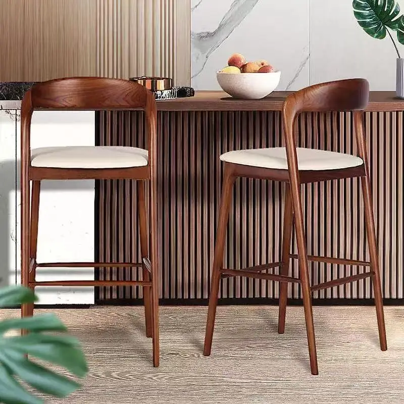 

Light Luxury Backrest Bar Stools Nordic Solid Wood Fashion Design Bar Chairs Ergonomic Modern Relax Sillas De Bar Home Furniture