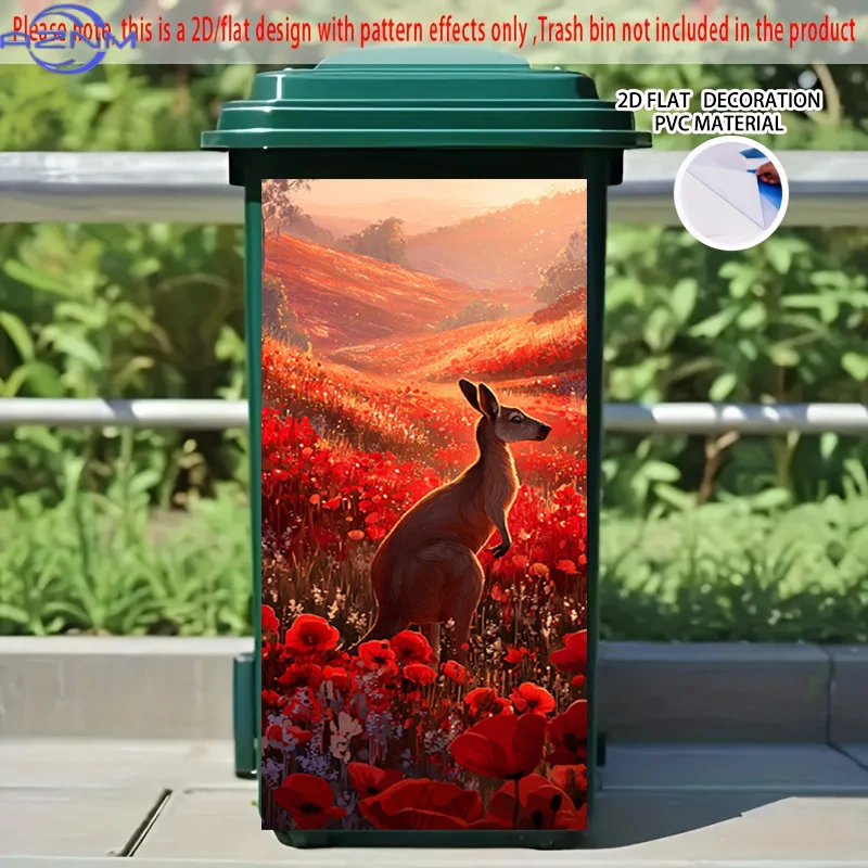 1pc of 2D Pattern Printing Kitchen Trash Can Sticker, X Cm, Sunset Red Kangaroo Theme Kitchen Home Decor Wallpaper, Self-Adhes