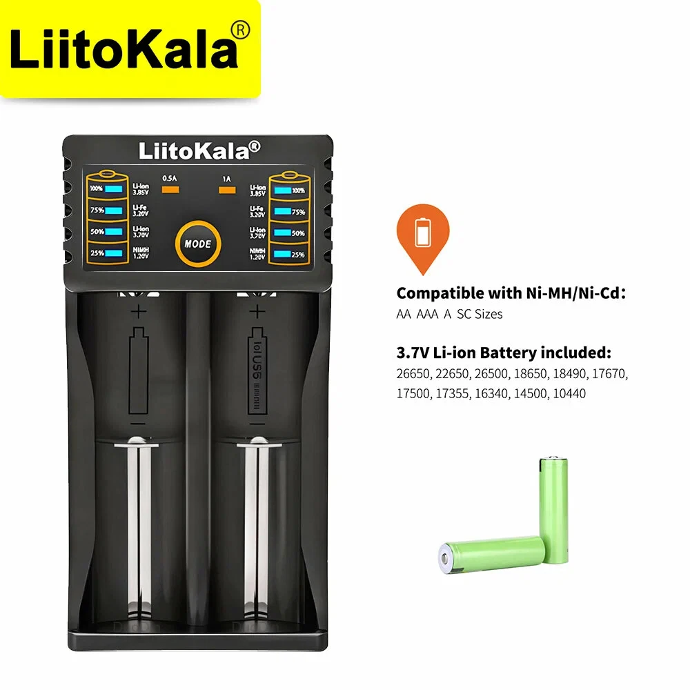 LiitoKala Lii-202 18650 Charger 1.2V/3.7V/3.2V/3.85V 21700 20700 2665014500 16340 NiMH li-ion battery Smart charger