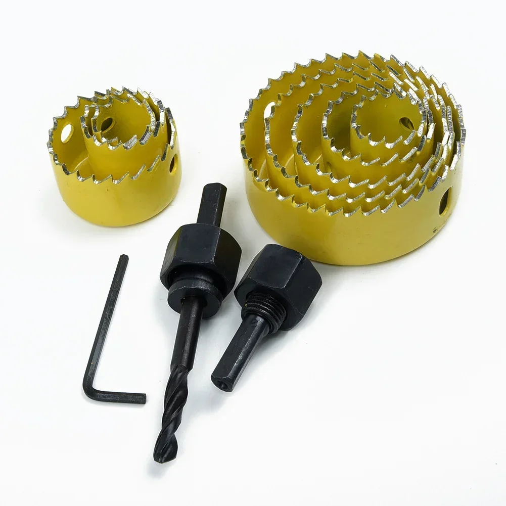 

Сверло для резки металла в упаковке по дереву, 11 шт., 19-64 мм, разные углеродистые стальные кольцевые пилы для гаджетов, детали инструментов, качество подходит