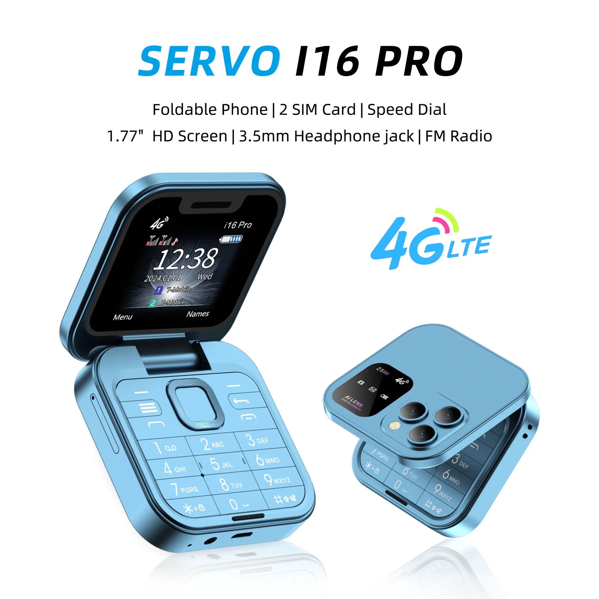 SERVO I16 Pro 4G LTE Unlocked Mini Flip Mobile Phone 1.77
