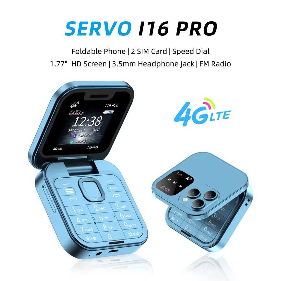 هاتف SERVO I16 برو 4G LTE مفتوح، هاتف محمول صغير قابل للطي بشاشة 1.77 بوصة، شريحتين، تسجيل المكالمات، طلب سريع، راديو FM